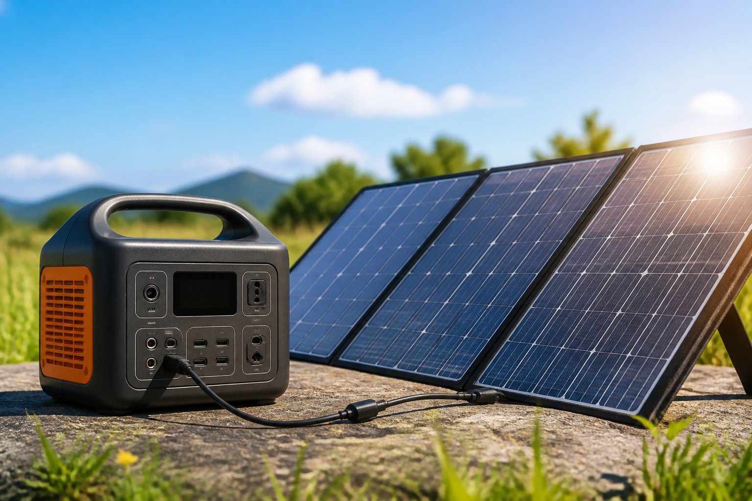 Can You Charge a Portable Power Station With Solar Panels? Essential Guide to Solar Charging and Compatibility Portable power station connected to solar panels outdoors on a sunny day.