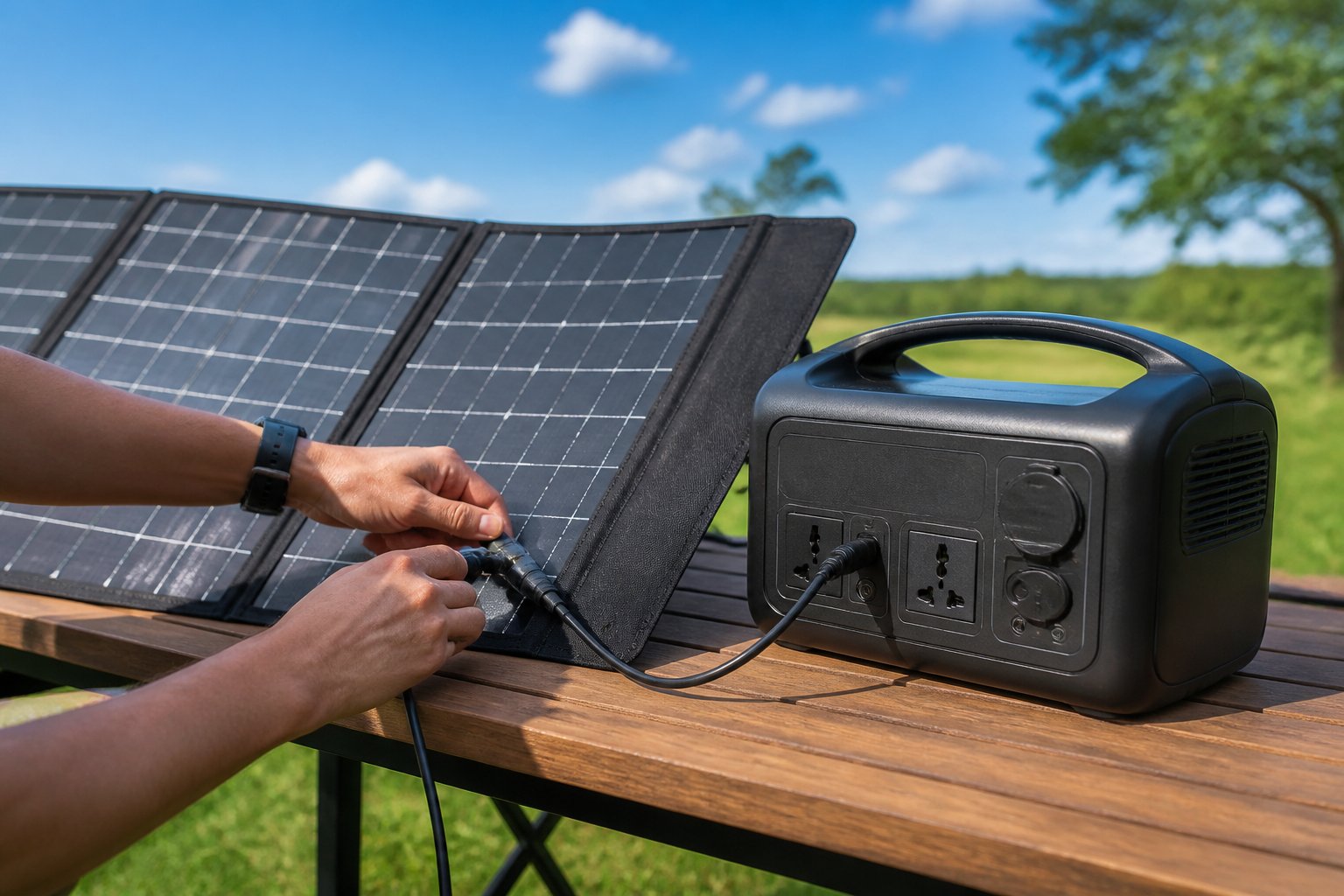 Can You Charge a Portable Power Station With Solar Panels? Essential Guide to Solar Charging and Compatibility Person connecting solar panels to a portable power station outdoors on a sunny day.